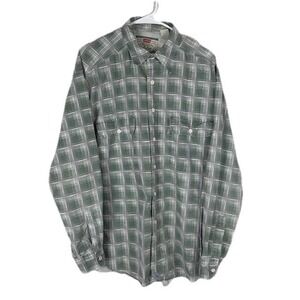 Levi's Men's SZ L Green Plaid Flannel Shirt Long Sleeve Button Up Two Pocket M